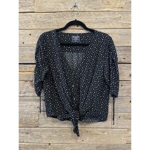 Women's Abercrombie &‎ Fitch Black Button-Down White Star Pattern Blouse Sz M